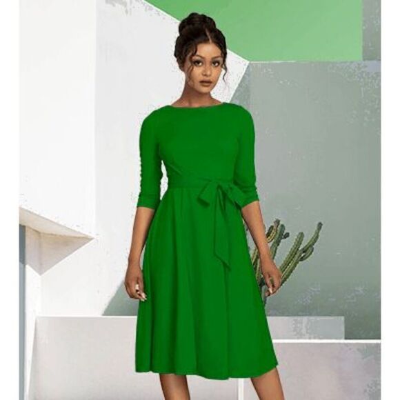 💚 2PCS Green Bundle Retro Pinup Dress with Belt & Petticoat SIZE XL NWT - Picture 3 of 16